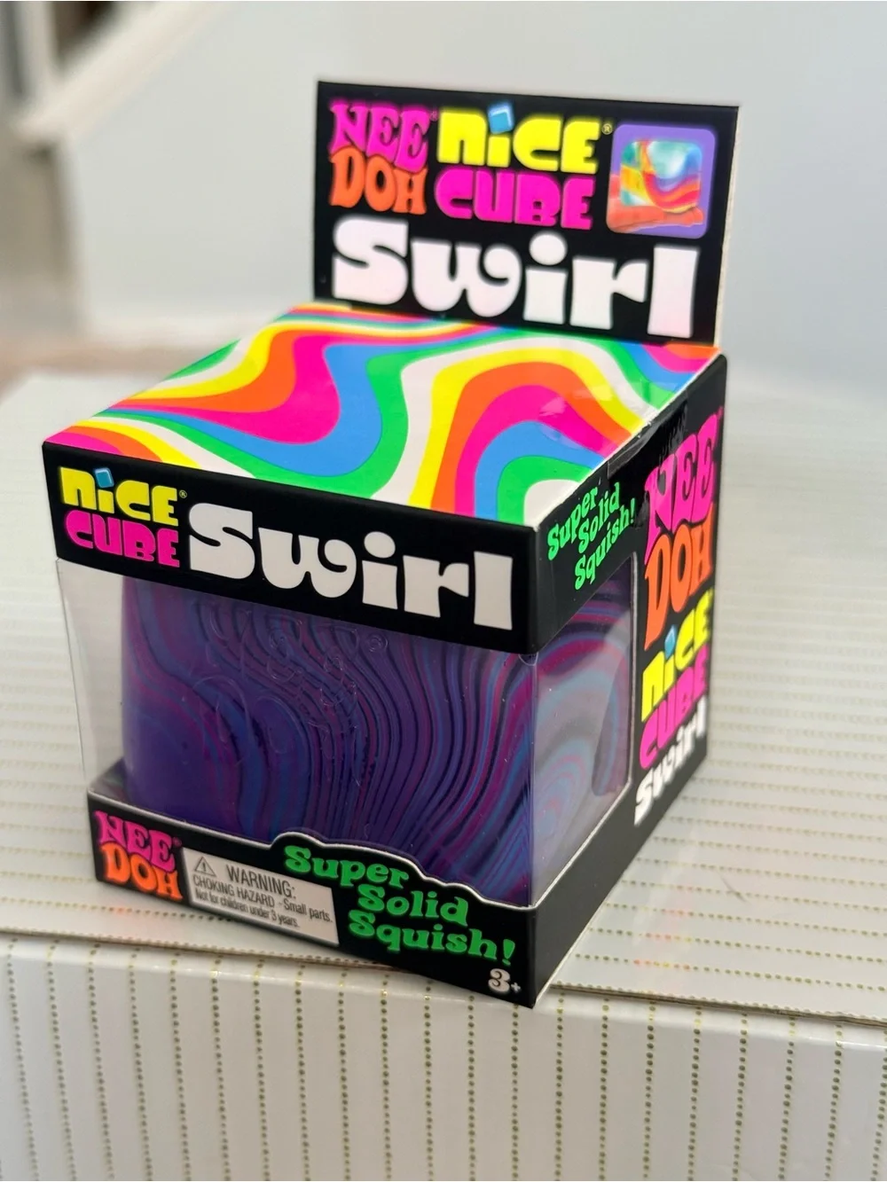 NeeDoh Nice Cube PURPLE PINK BLUE SWIRL Super Solid Squish AUTHENTIC Fidget